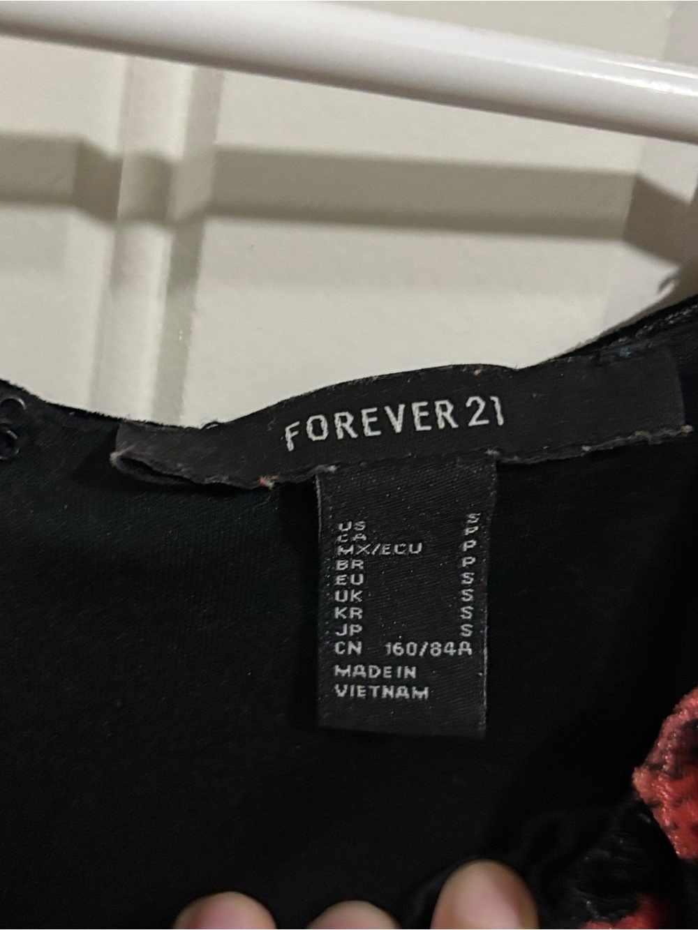 Forever 21 velvet Black Top with Red Floral Accent - Picture 4 of 8